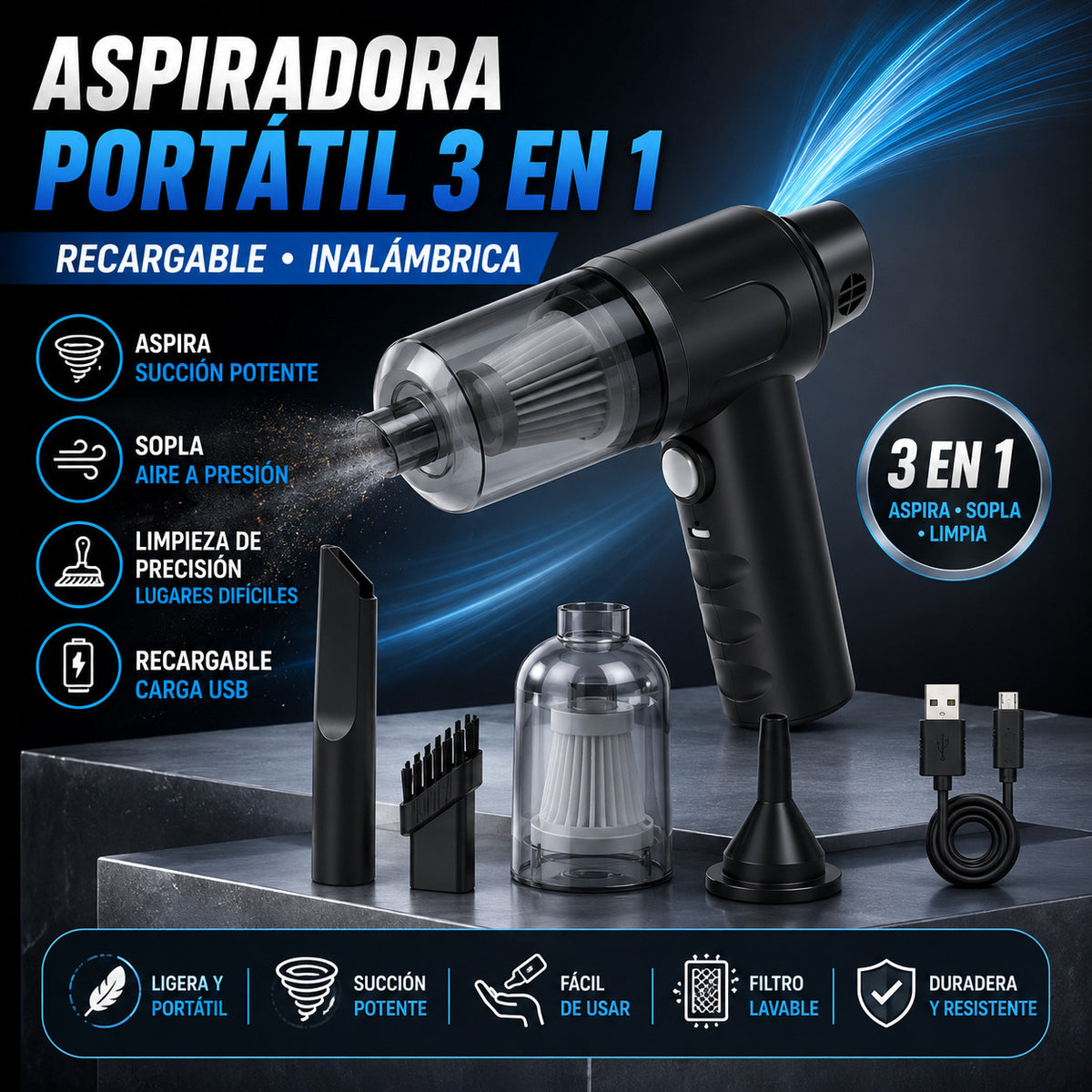 Aspiradora Portátil 3 En 1